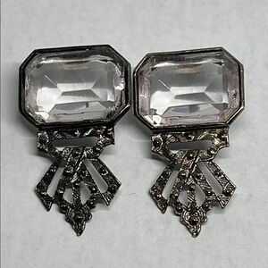 Vintage Elegant Silver tone Crystal pierced Earrings art deco style